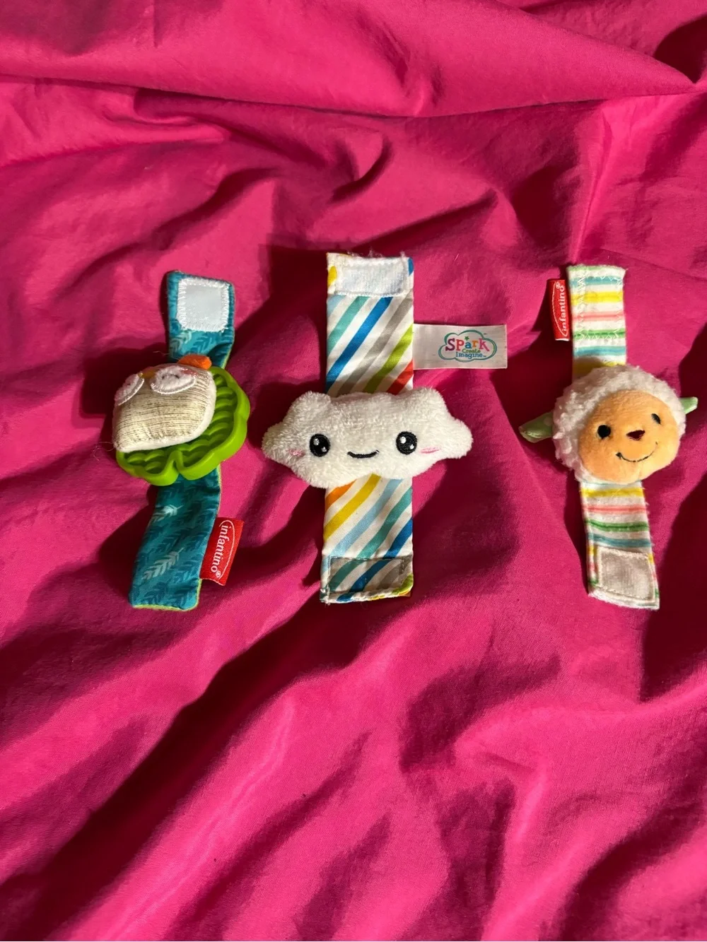 Spark Creations Plush Cloud & Animal Wrist Rattles - Pink